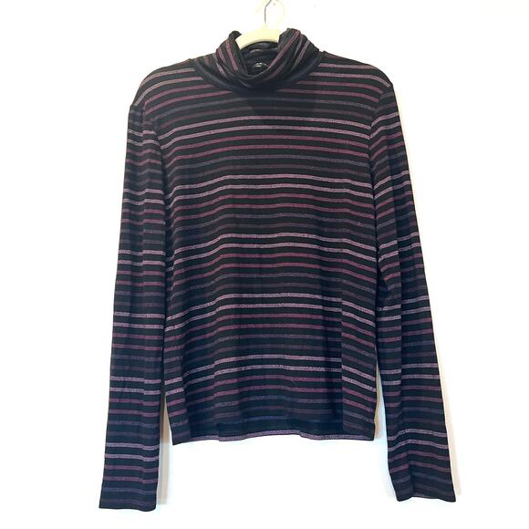 Veronica Beard Audrey Striped Knit Metallic Turtleneck Large Black Pink Purple - Picture 6 of 9